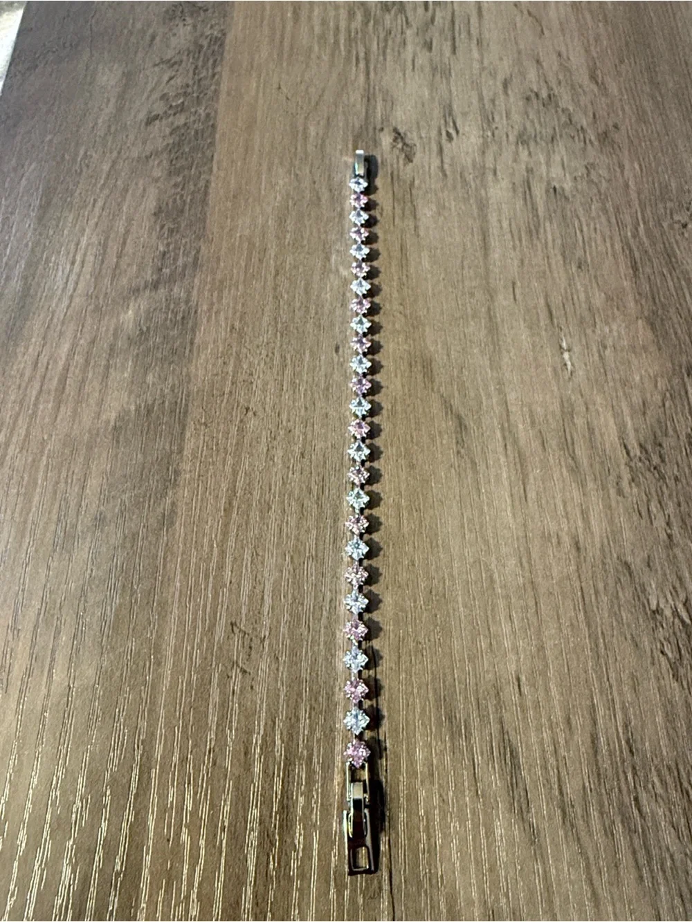 Silver Pink and White Crystal Tennis Bracelet